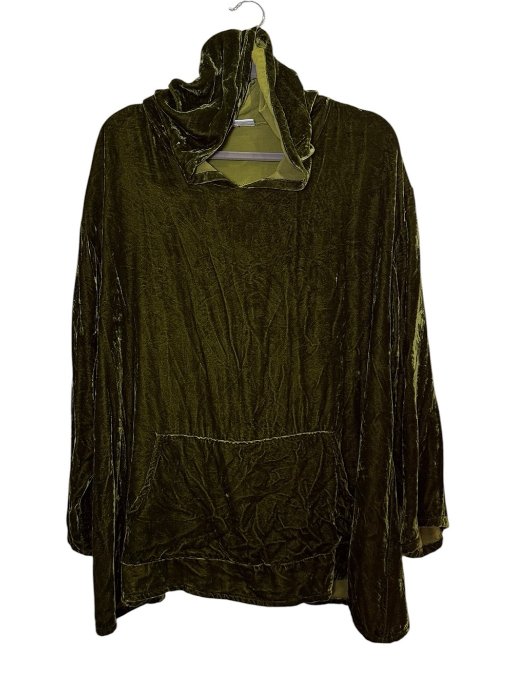 Bryn Walker Women’s Rich Moss Green Crushed Velvet Lagenlook Hoodie sz S